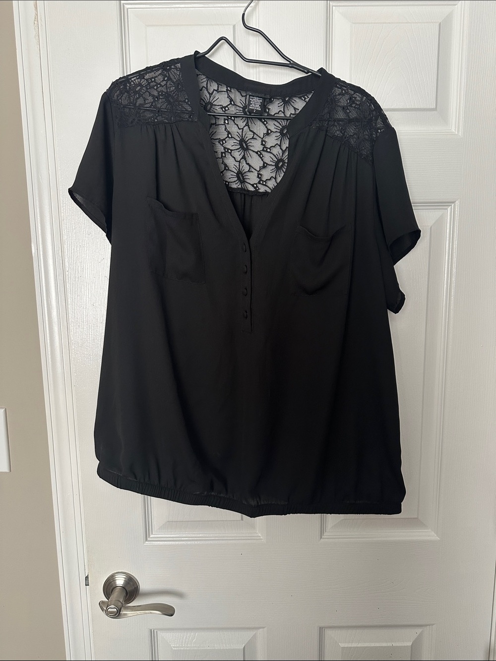 Torrid Black Lace Yoke Short Sleeve Blouse - Women
